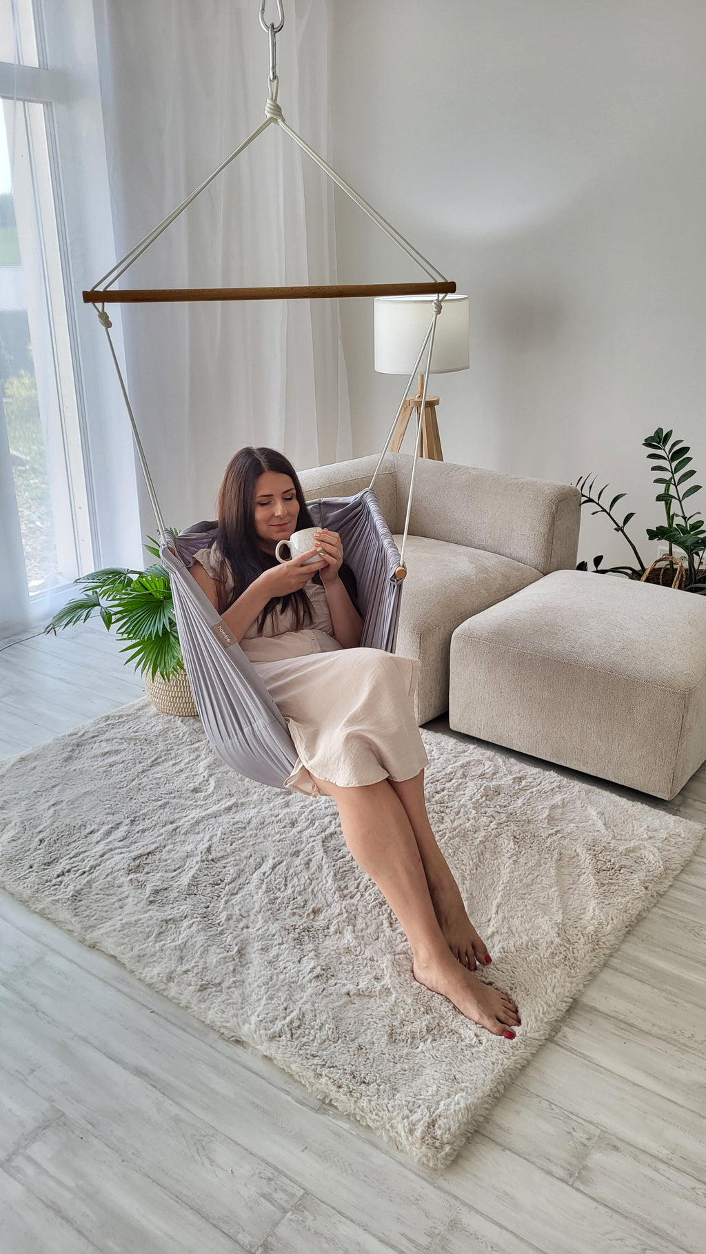 homba® zen závesné kreslo bavlnené svetlosivé